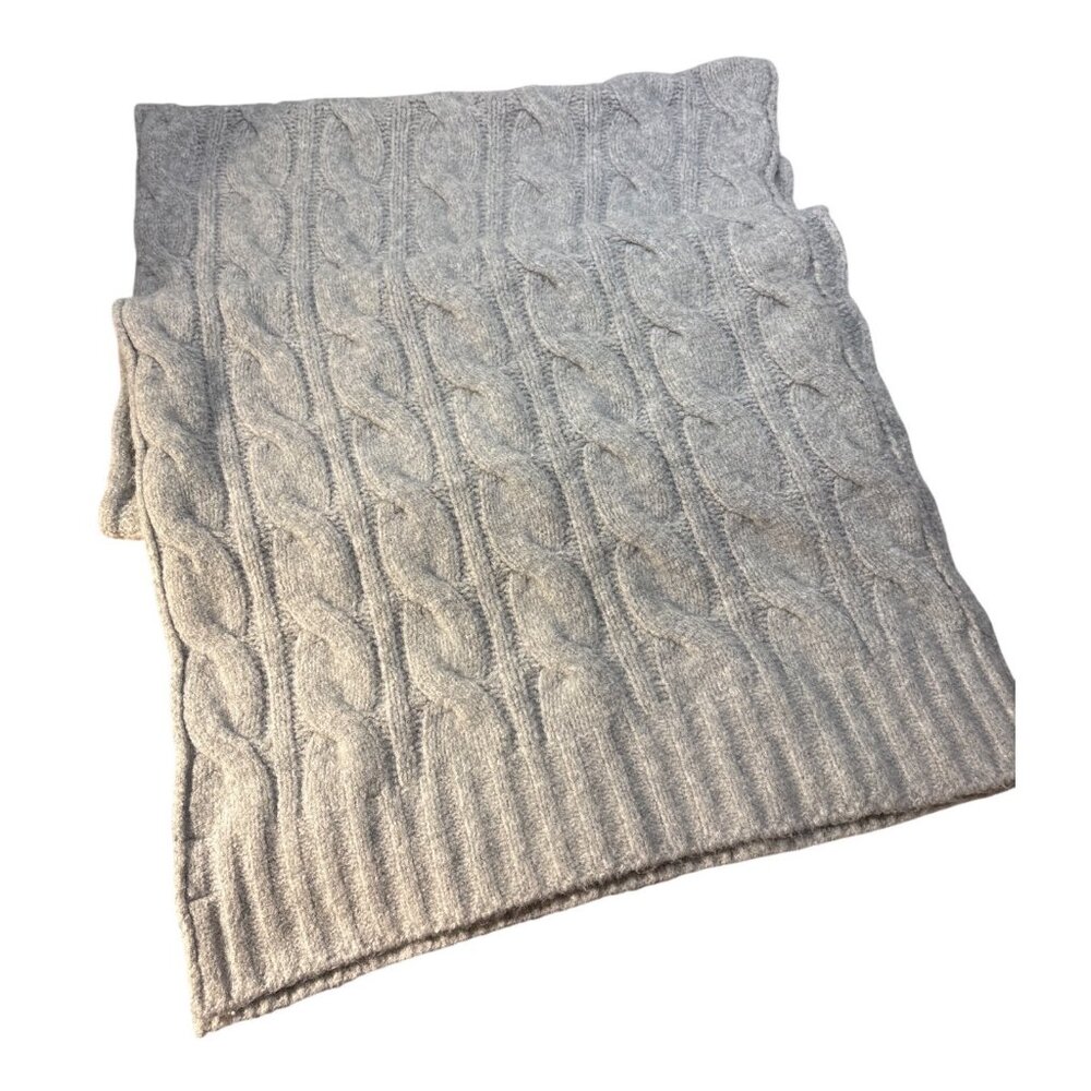 Aerie Gray Cable Knit Scarf 18.5" Wide Recycled Polyester Blend New